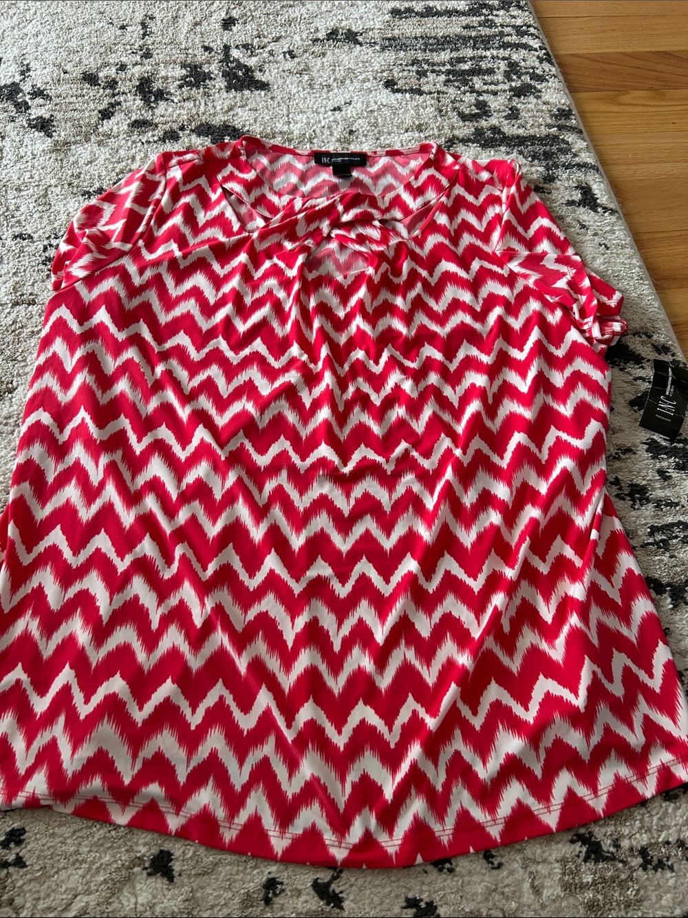 INC International Concepts Red and White Chevron Tie-Neck Blouse